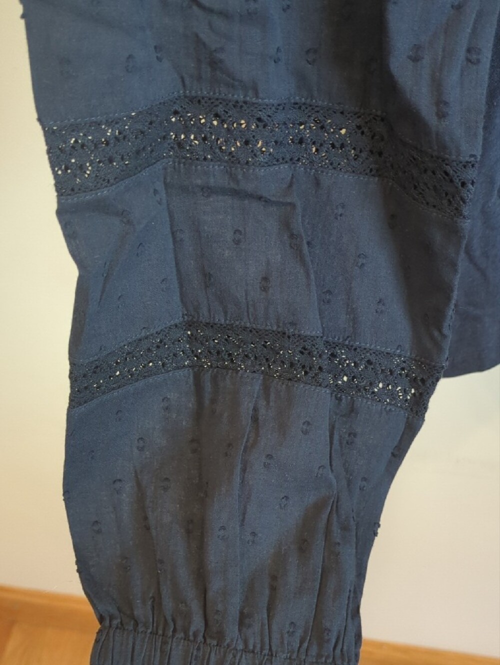 Cottage Prairie Romantic Boho Thought Navy Blue Cotton Textured Blouse US 12 - Picture 6 of 9
